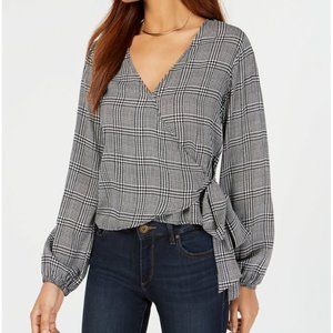 💜 Project 28 NYC Houndstooth-Print Wrap Blouse